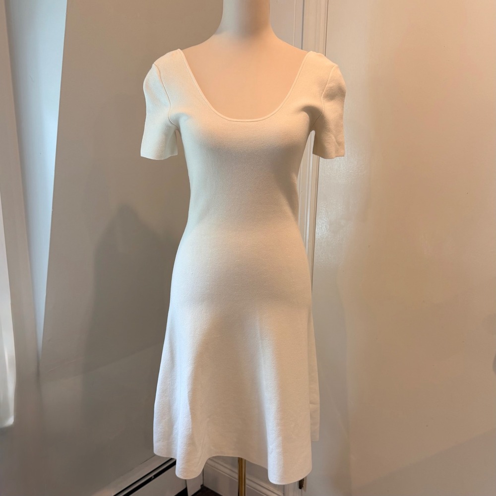 Theory Codris Knit Fit and Flare Dress Prosecco Ivory Scoop Neck Size | P (XS)